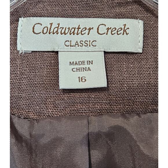 COLDWATER CREEK 14 16 Blazer Jacket Linen Blend Brown Floral 1 Button Lined 42" - Picture 3 of 8